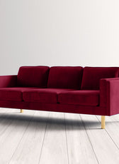 Nebula Maroon Velvet 3-Seater Sofa with Square Arms - Luxury Living Room Seating, L220cm x W86cm x H81cm - Cotton Home