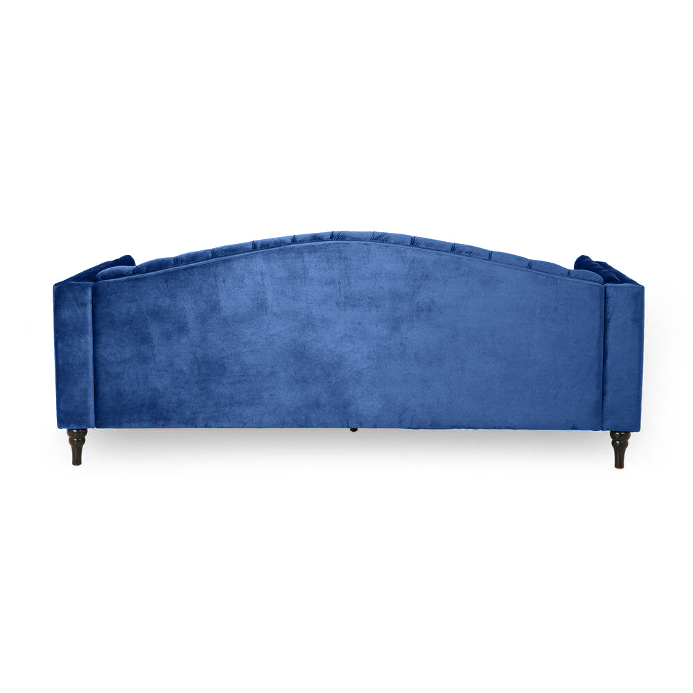 Nova 3-Seater Velvet Sofa with Square Arms – L220cm x W60cm x H85cm, Blue Comfortable & Stylish Sofa for Living Room - Cotton Home