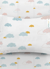 3Piece Baby Crib Comforter Set 90x120 Cotton Comforter, Filled Pillow & Pillow Cover – Pastel Clouds