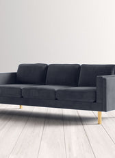Nebula Grey Velvet 3-Seater Sofa with Square Arms - Luxury Living Room Seating, L220cm x W86cm x H81cm - Cotton Home
