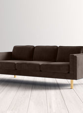 Nebula Brown Velvet 3-Seater Sofa with Square Arms - Luxury Living Room Seating, L220cm x W86cm x H81cm - Cotton Home