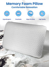 Breathable Memory Foam Pillow 40x60x13cm with Removable Cover - White - Cotton Home