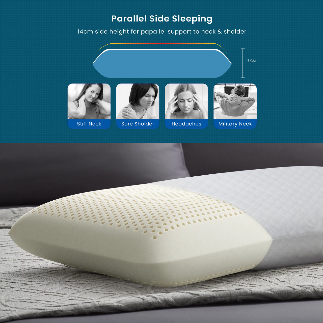 Breathable Memory Foam Pillow 40x60x13cm with Removable Cover - White - Cotton Home