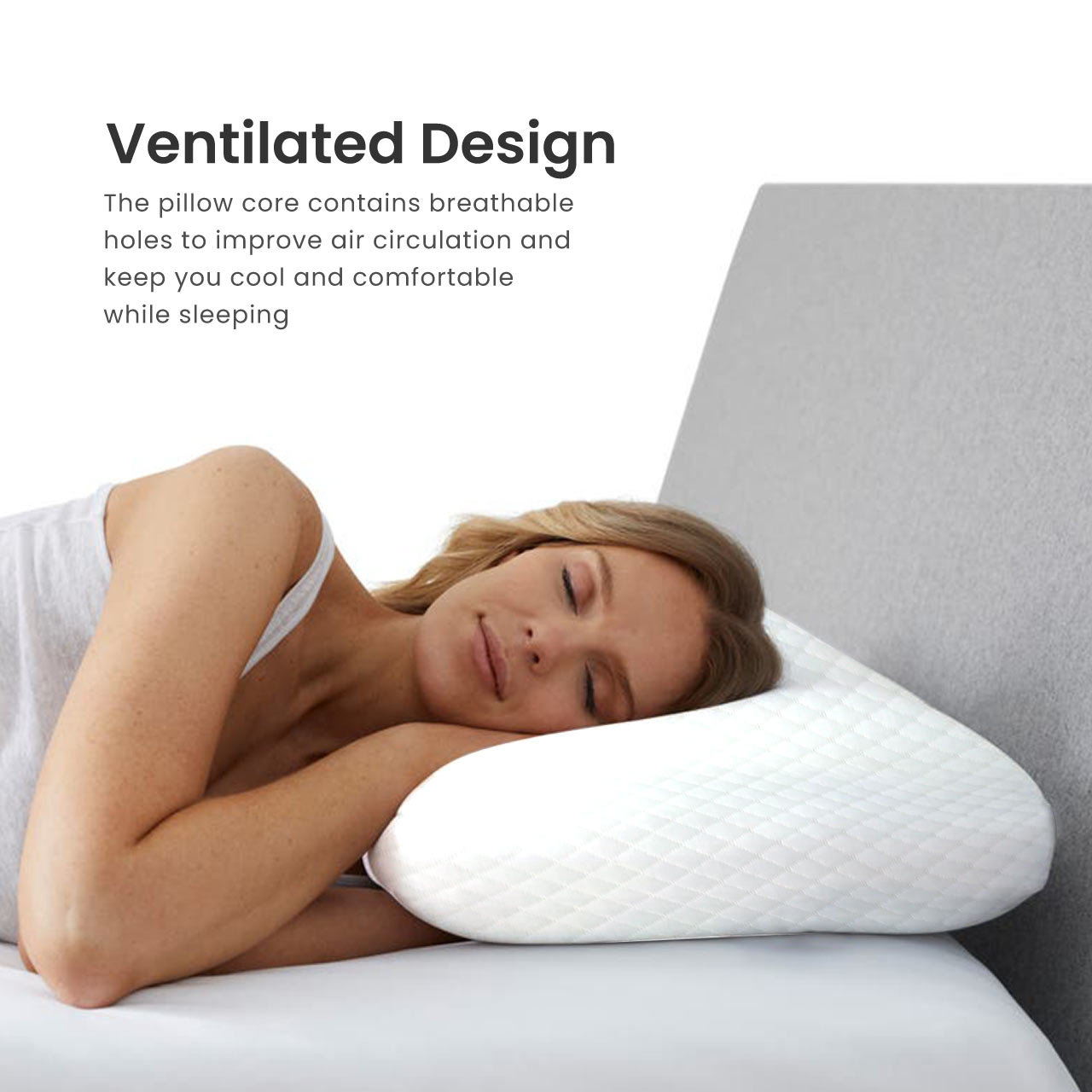 Breathable Memory Foam Pillow 40x60x13cm with Removable Cover - White - Cotton Home