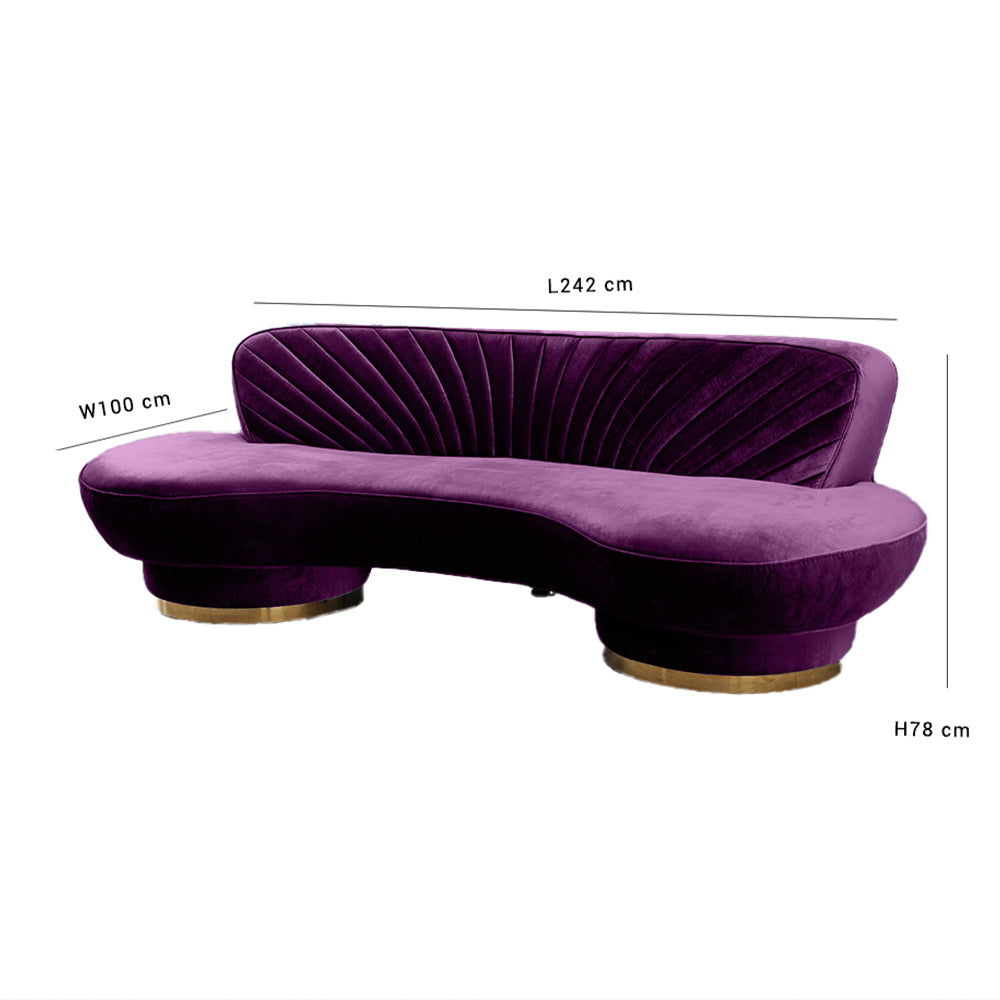 Northpol 3 Seater Velvet Sofa in Purple - Elegant Comfort 242cm x 100cm x 78cm - Cotton Home