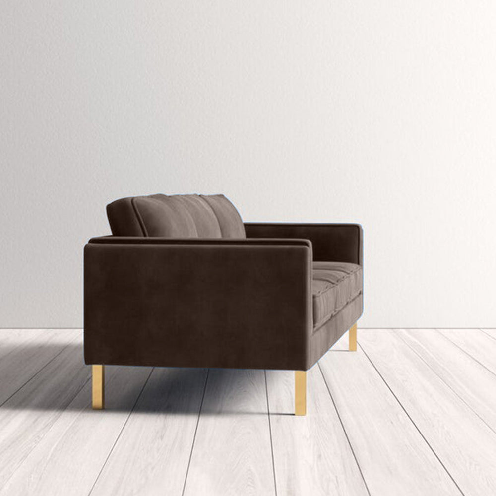 Nebula Brown Velvet 3-Seater Sofa with Square Arms - Luxury Living Room Seating, L220cm x W86cm x H81cm - Cotton Home