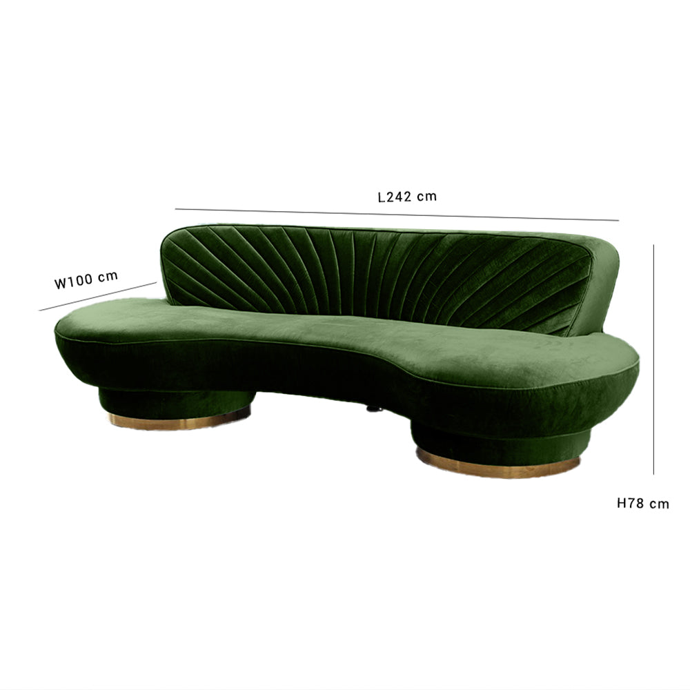 Northpol 3 Seater Velvet Sofa in Green - Elegant Comfort 242cm x 100cm x 78cm - Cotton Home