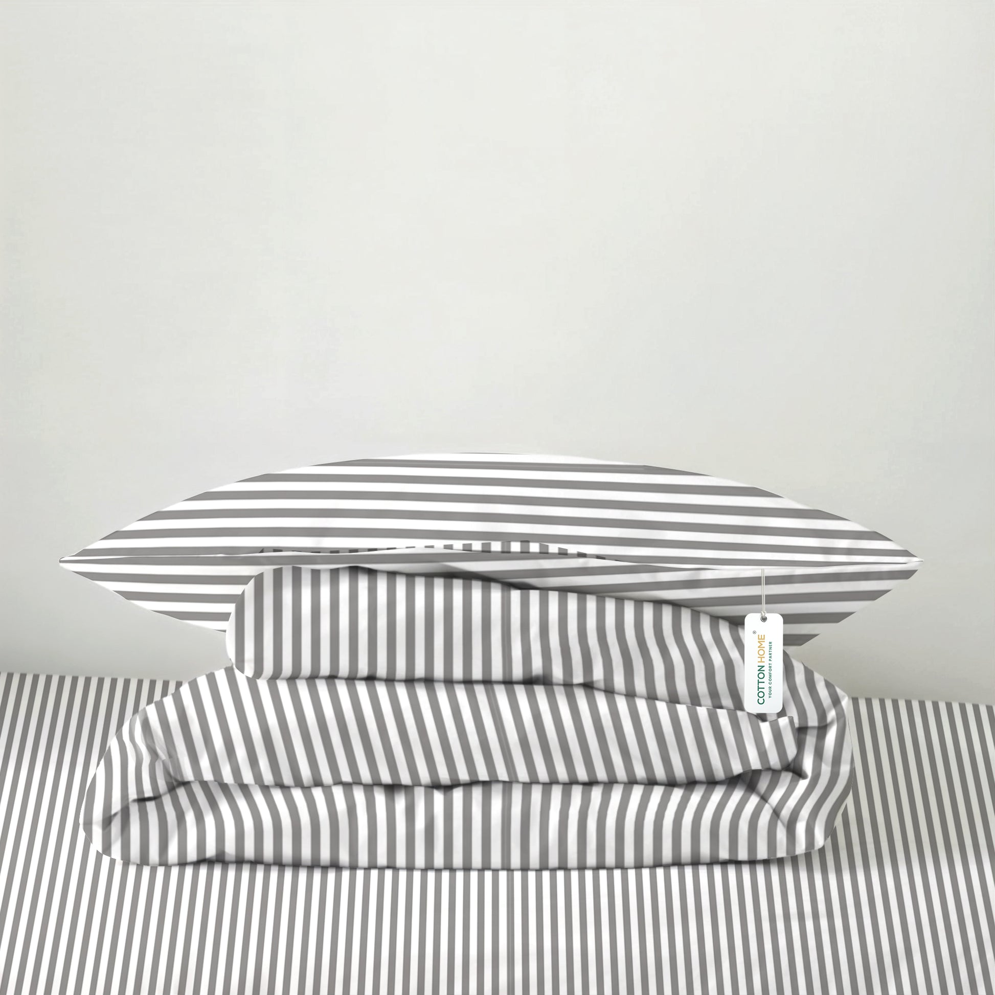 Premium Cotton 4PC Bedding Set Kids Comforter Set 160x220cm Grey Stripe