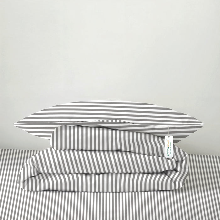 Premium Cotton 4PC Comforter Set 160x220cm Grey Stripe