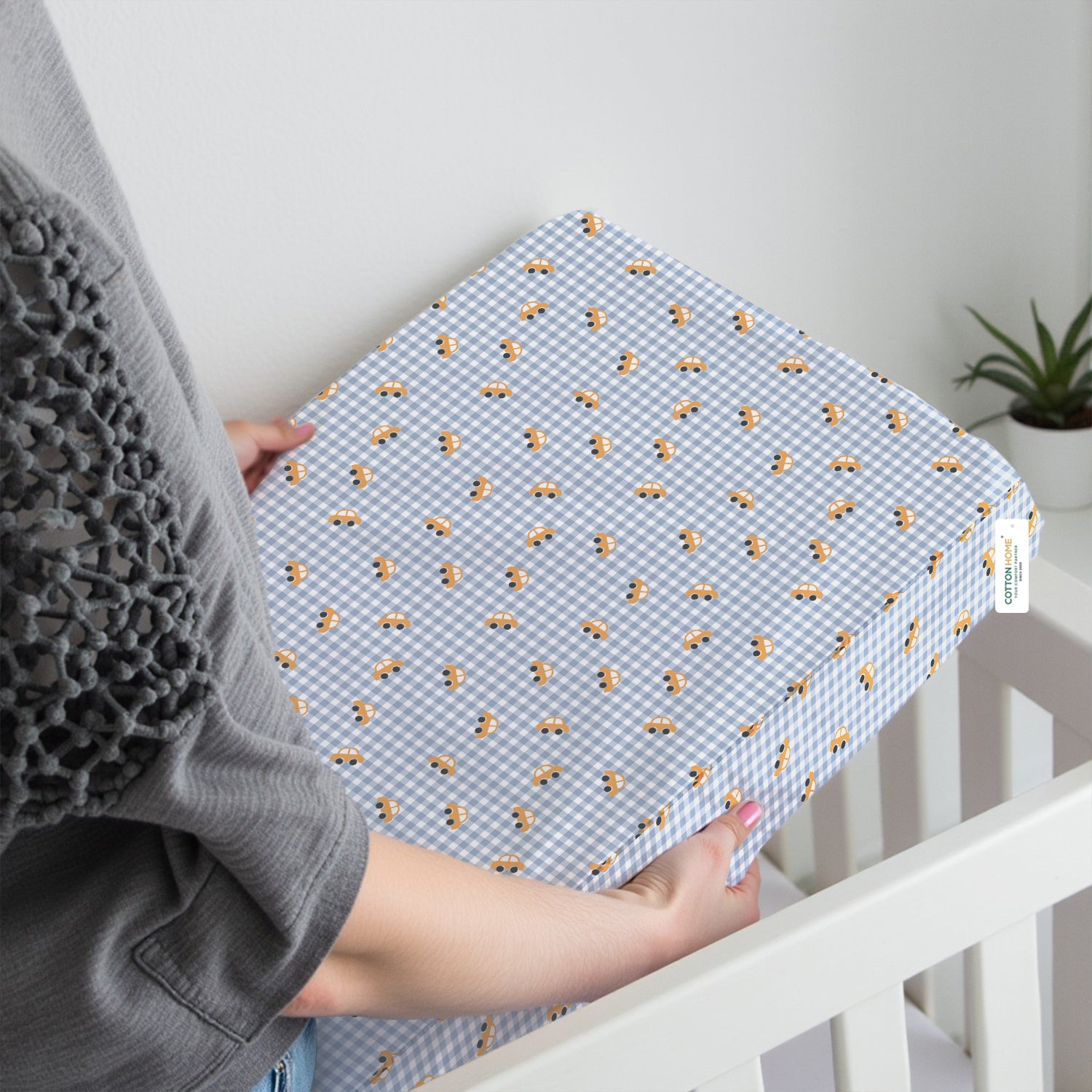 Premium Cotton 2PC Crib Sheets (120x60 cm) Soft, Breathable, Fitted Baby Mattress Sheets Little Cars