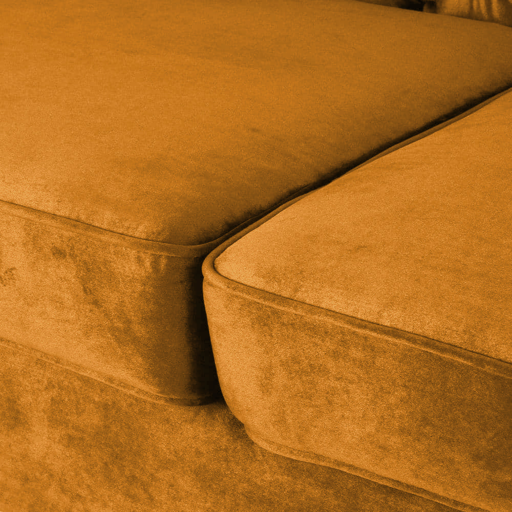 Nova 3-Seater Velvet Sofa with Square Arms – L220cm x W60cm x H85cm, Gold Comfortable & Stylish Sofa for Living Room - Cotton Home