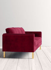 Nebula Maroon Velvet 3-Seater Sofa with Square Arms - Luxury Living Room Seating, L220cm x W86cm x H81cm - Cotton Home