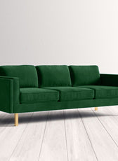 Nebula Green Velvet 3-Seater Sofa with Square Arms - Luxury Living Room Seating, L220cm x W86cm x H81cm - Cotton Home