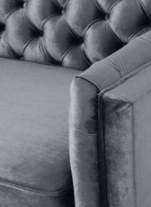 Nova 3-Seater Velvet Sofa with Square Arms – L220cm x W60cm x H85cm, Grey Comfortable & Stylish Sofa for Living Room - Cotton Home