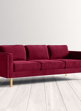 Nebula Navy Velvet 3-Seater Sofa with Square Arms - Luxury Living Room Seating, L220cm x W86cm x H81cm - Cotton Home