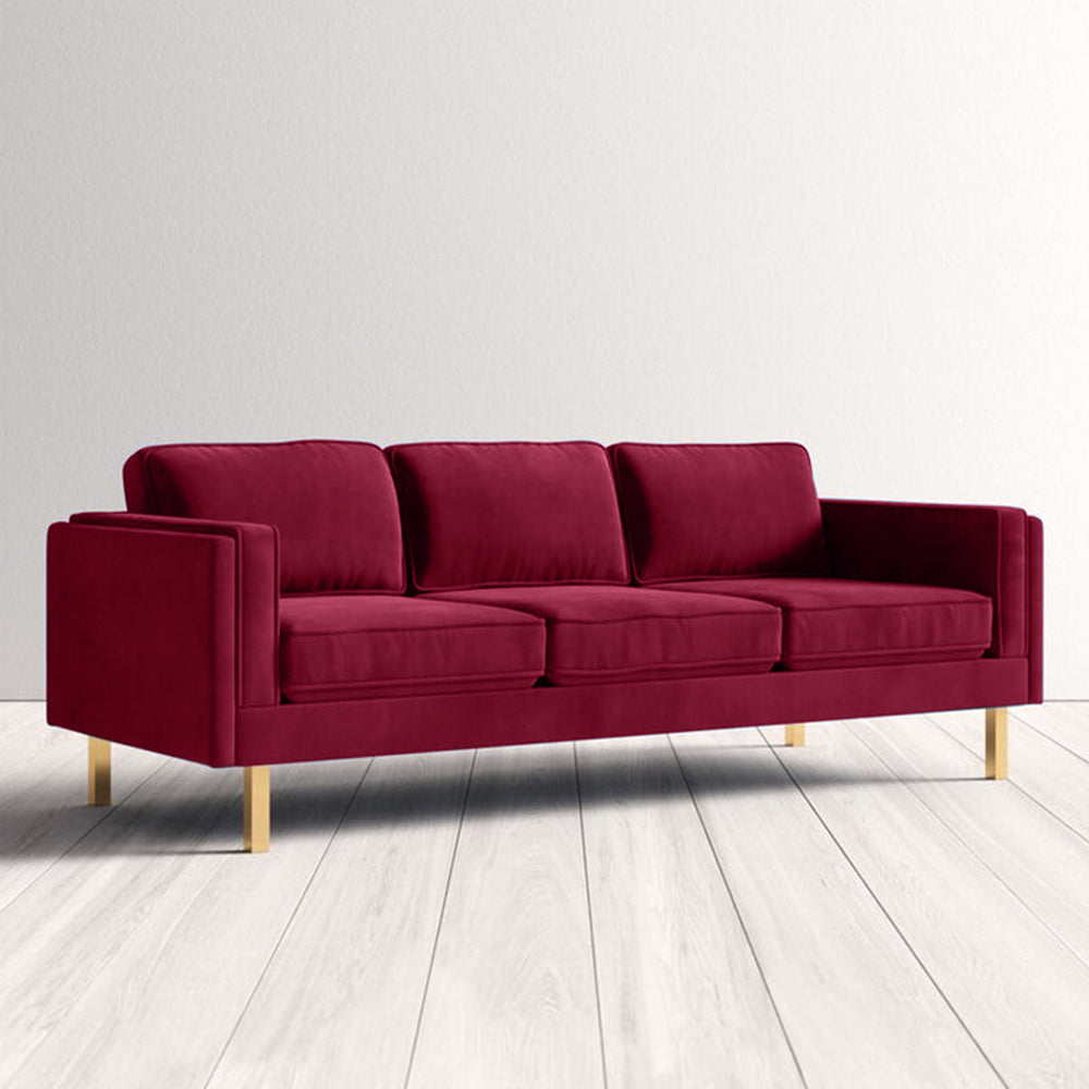 Nebula Navy Velvet 3-Seater Sofa with Square Arms - Luxury Living Room Seating, L220cm x W86cm x H81cm - Cotton Home