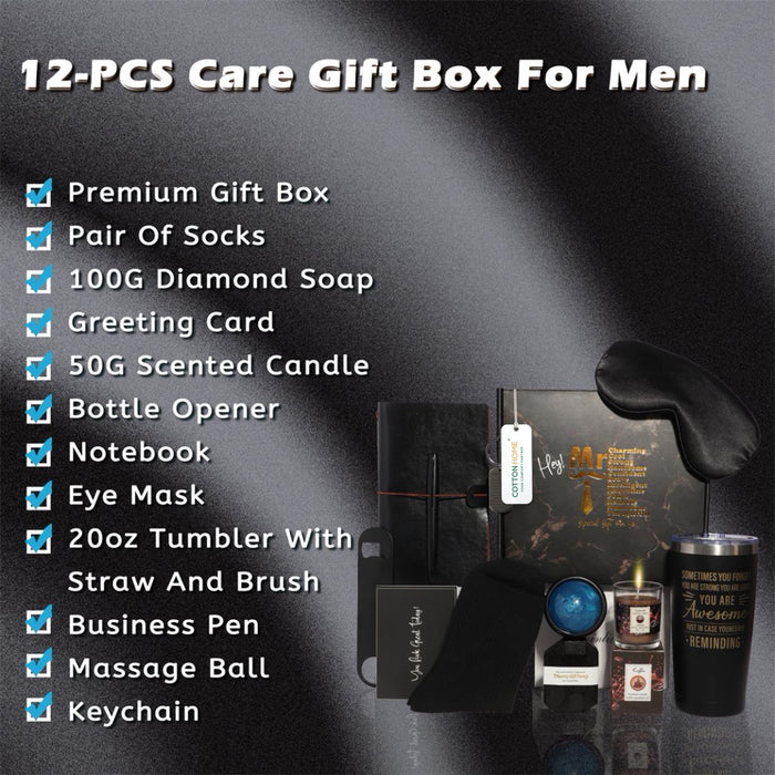 Bath Gift Box Set – Luxe Black Spa Care Package with 12 Relaxing Self-Care Items for Women, Mom, Wife, Sister, Friends