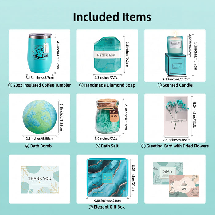 Bath Gift Box Set – Luxe Mint Spa Care Package with 7 Relaxing Self-Care Items for Women, Mom, Wife, Sister, Friends