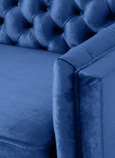 Nova 3-Seater Velvet Sofa with Square Arms – L220cm x W60cm x H85cm, Blue Comfortable & Stylish Sofa for Living Room - Cotton Home