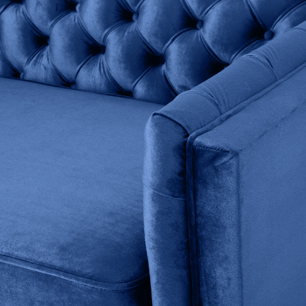 Nova 3-Seater Velvet Sofa with Square Arms – L220cm x W60cm x H85cm, Blue Comfortable & Stylish Sofa for Living Room - Cotton Home