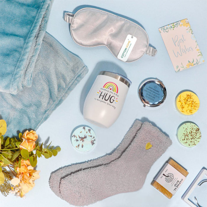 Bath Gift Box Set – Luxe Sky Blue Spa Care Package with 14 Relaxing Self-Care Items for Women, Mom, Wife, Sister, Friends