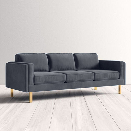 Nebula Grey Velvet 3-Seater Sofa with Square Arms - Luxury Living Room Seating, L220cm x W86cm x H81cm - Cotton Home