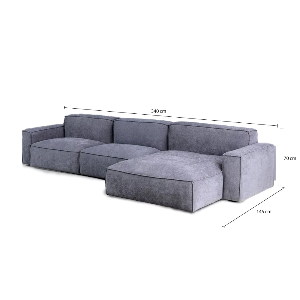 Plufflair L-shape Velvet Grey Sofa - Cotton Home