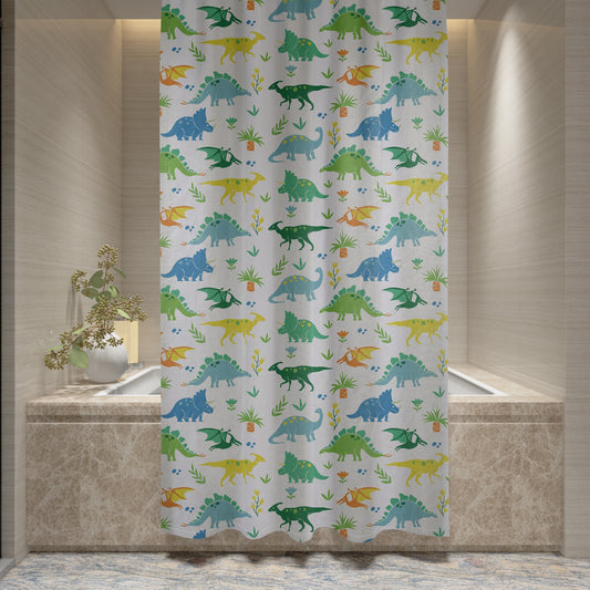 Shower Curtain Printed Fabric with Hooks 180x180 Cm - Dino - Cotton Home