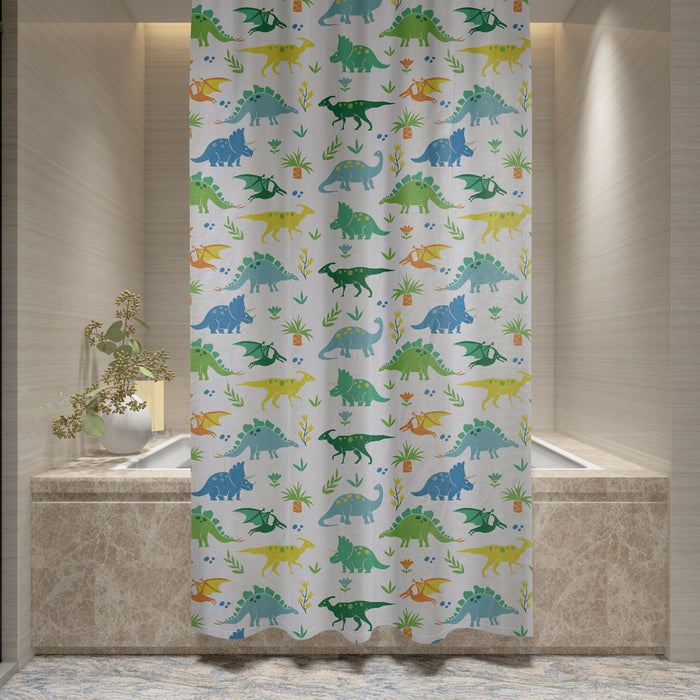 Shower Curtain Printed Fabric with Hooks 180x180 Cm - Dino - Cotton Home
