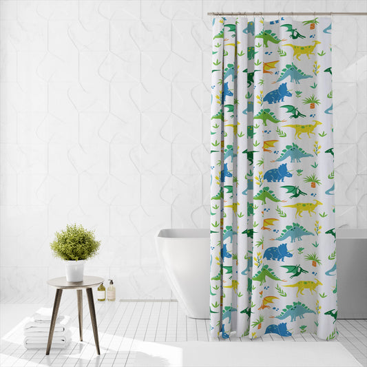 Shower Curtain Printed Fabric with Hooks 180x180 Cm - Dino - Cotton Home
