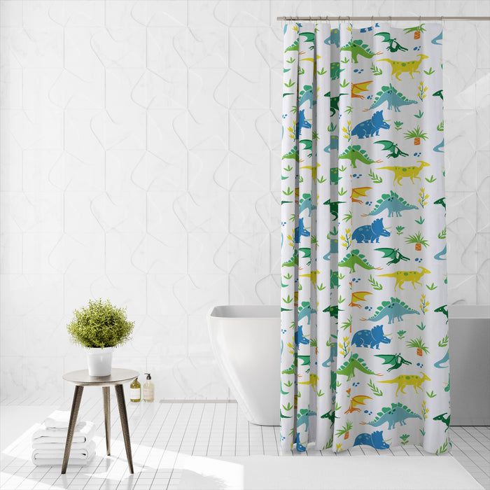 Shower Curtain Printed Fabric with Hooks 180x180 Cm - Dino - Cotton Home