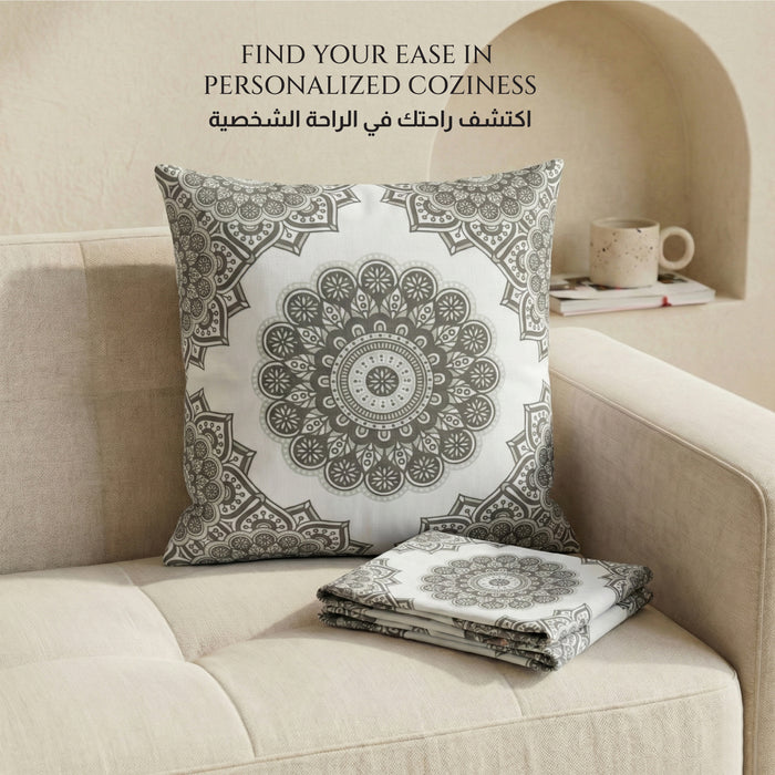Cotton Decorative Throw Pillows Pack of 2 - 45x45 cm Square, Grey Pattern