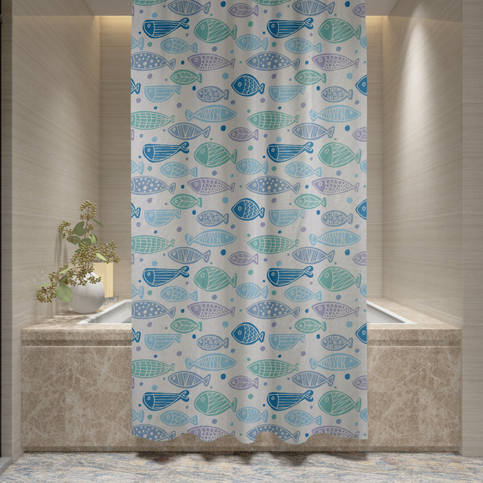 Shower Curtain Printed Fabric with Hooks 180x180 Cm - Aqua - Cotton Home
