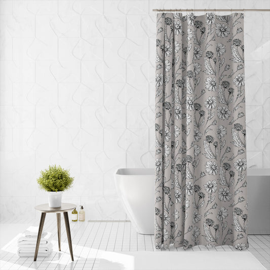 Shower Curtain Printed Fabric with Hooks 180x180 Cm - Flora - Cotton Home