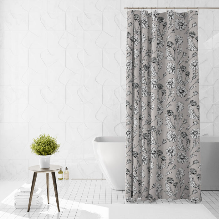Shower Curtain Printed Fabric with Hooks 180x180 Cm - Flora - Cotton Home