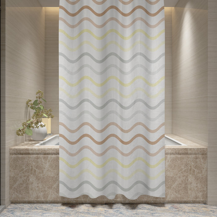 Shower Curtain Printed Fabric with Hooks 180x180 Cm - Chevton - Cotton Home