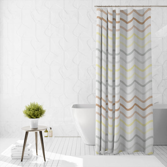 Shower Curtain Printed Fabric with Hooks 180x180 Cm - Chevton - Cotton Home