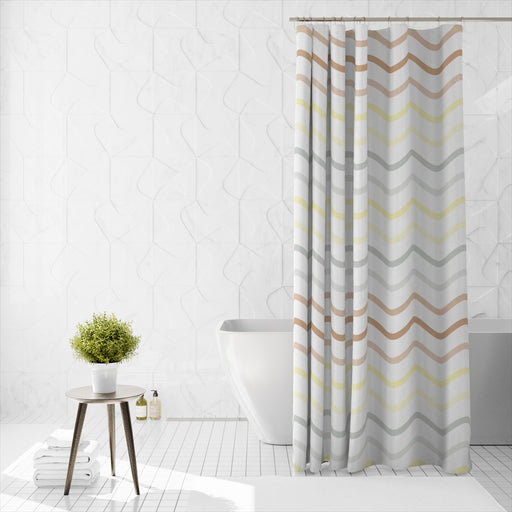 Shower Curtain Printed Fabric with Hooks 180x180 Cm - Chevton - Cotton Home