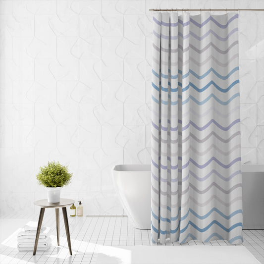 Shower Curtain Printed Fabric with Hooks 180x180 Cm - Chevton 208A - Cotton Home