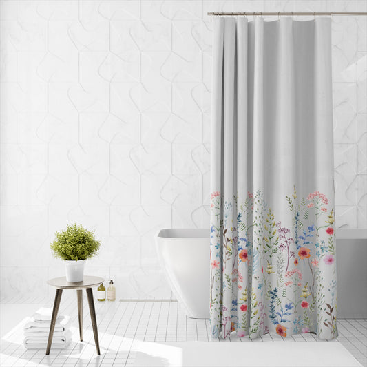 Shower Curtain Printed Fabric with Hooks 180x180 Cm - Amy - Cotton Home