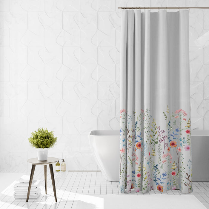 Shower Curtain Printed Fabric with Hooks 180x180 Cm - Amy - Cotton Home