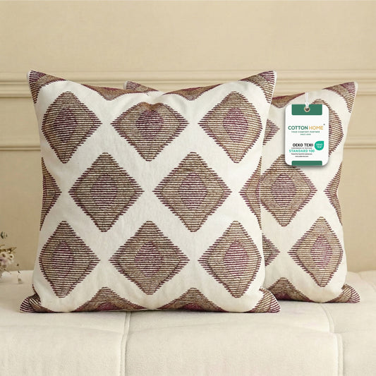 Embroidered Cotton Decorative Throw Pillows Pack of 2 - 45x45 cm Brown Rhombus