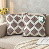 Embroidered Cotton Decorative Throw Pillows Pack of 2 - 45x45 cm Brown Rhombus