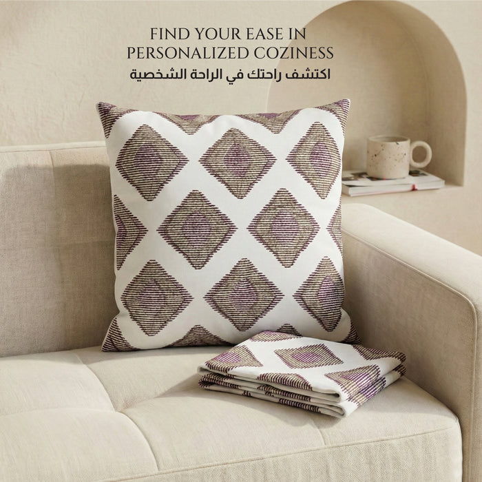 Embroidered Cotton Decorative Throw Pillows Pack of 2 - 45x45 cm Brown Rhombus