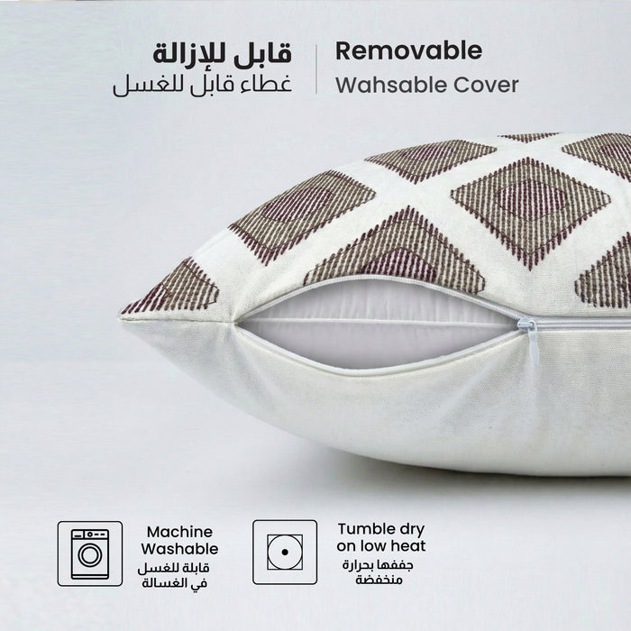 Embroidered Cotton Decorative Throw Pillows Pack of 2 - 45x45 cm Brown Rhombus