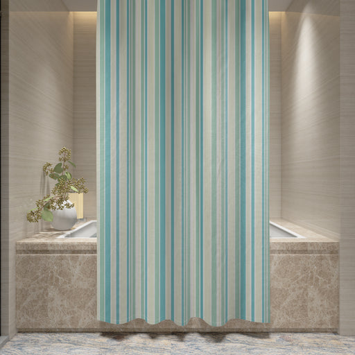 Shower Curtain Printed Fabric with Hooks 180x180 Cm - Prime Stripers Green - Cotton Home