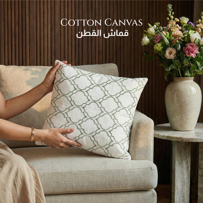 Embroidered Cotton Decorative Throw Pillows Pack of 2 - 45x45 cm Green Modern Quatrefoil