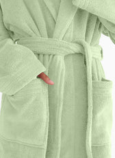 Premium Cotton Mint Green Terry Bathrobe with Pockets Suitable for Men and Women, Soft & Warm Terry Home Bathrobe, Sleepwear Loungewear, One Size Fits All - Cotton Home