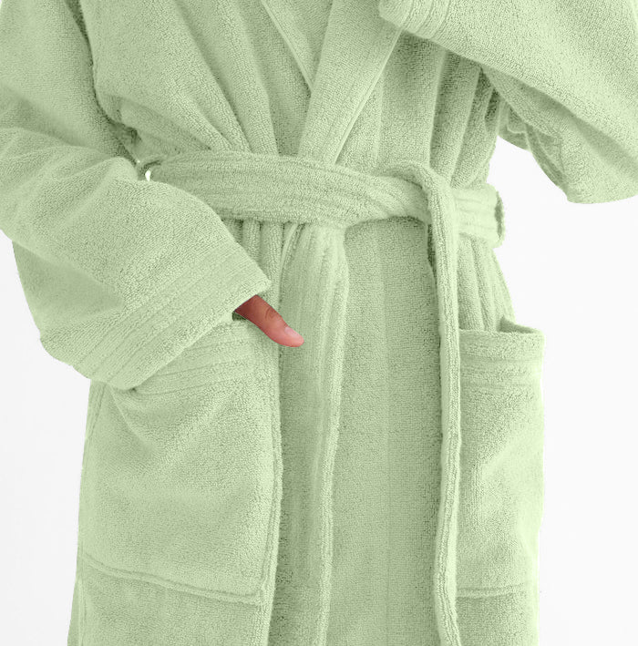 Premium Cotton Mint Green Terry Bathrobe with Pockets Suitable for Men and Women, Soft & Warm Terry Home Bathrobe, Sleepwear Loungewear, One Size Fits All - Cotton Home
