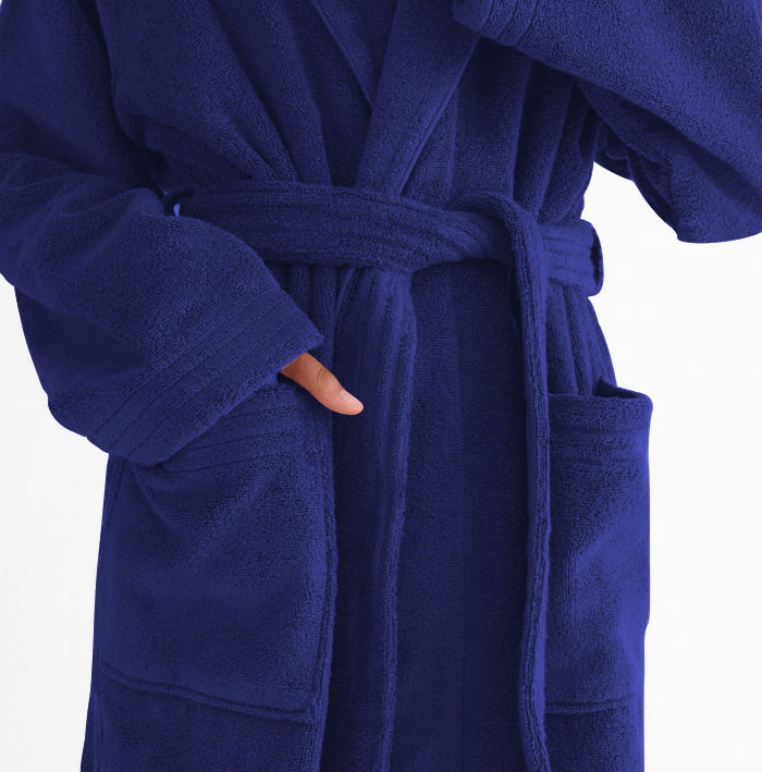 Premium Cotton Blue Terry Bathrobe with Pockets Suitable for Men and Women, Soft & Warm Terry Home Bathrobe, Sleepwear Loungewear, One Size Fits All - Cotton Home